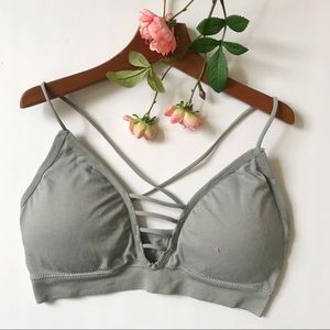 Grey strappy padded bra bralette
